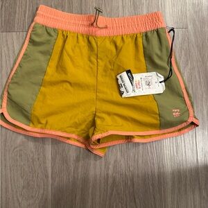 Roxy Women's Athletic Shorts - Mustard and Olive with Coral Trim
